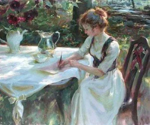 женщина пишет письмо любимому