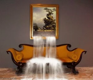 Картина в виде водопада и дивана